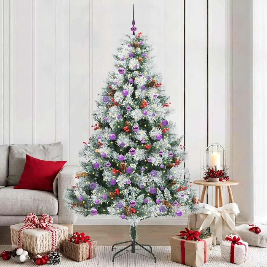 Sapin de Noël artificiel Vert et blanc 210 cm