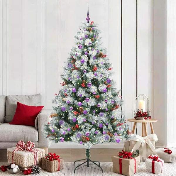 Sapin de Noël artificiel Vert et blanc 210 cm