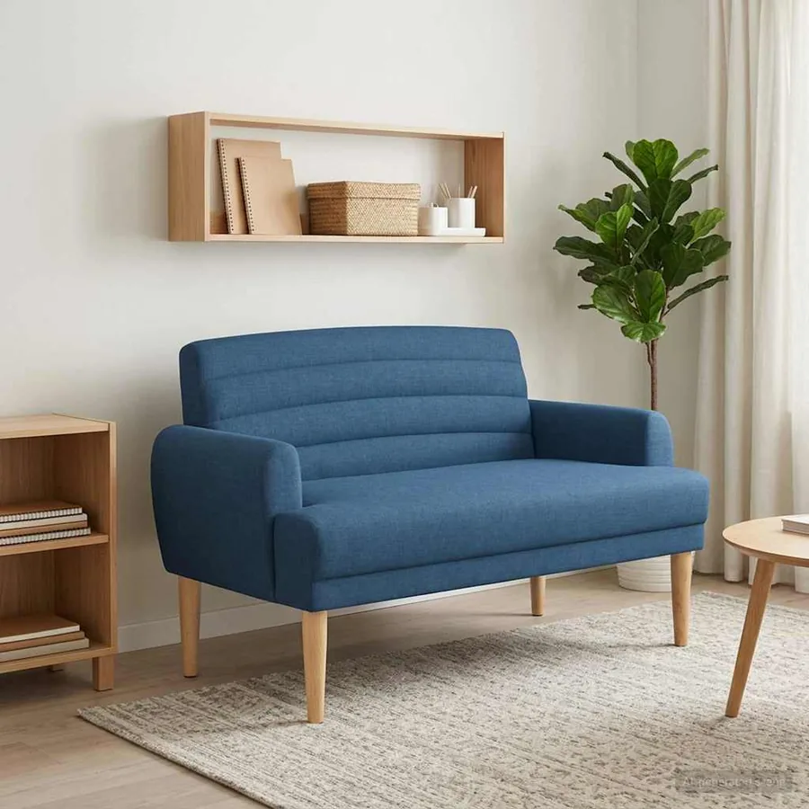 Canapé love seat avec capitonnage en boutons Bleu Tissu