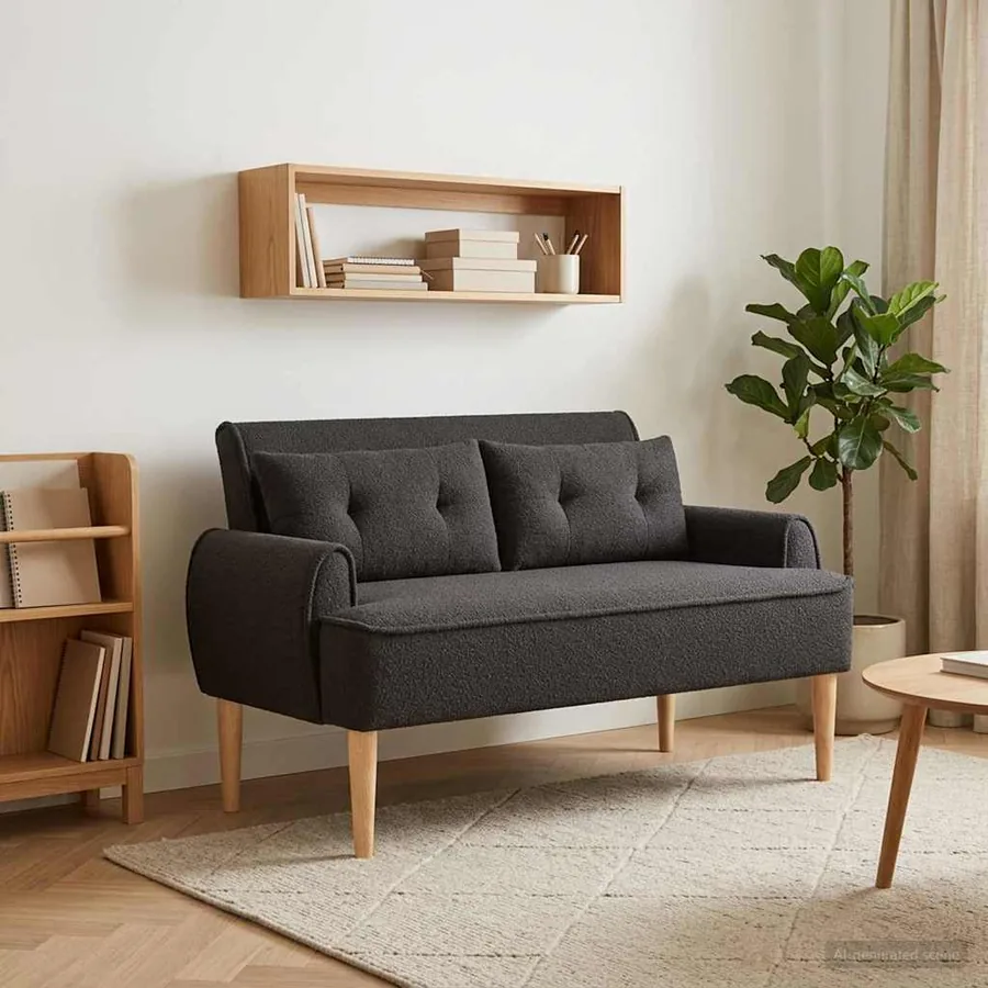Canapé love seat avec capitonnage en boutons Noir Bouclé