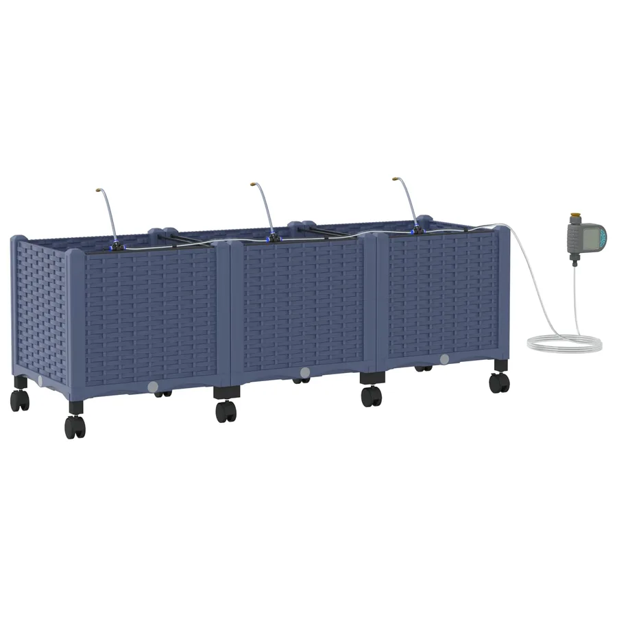Porte-plante de jardin avec irrigation et roues 3 pc Gris PP - 2