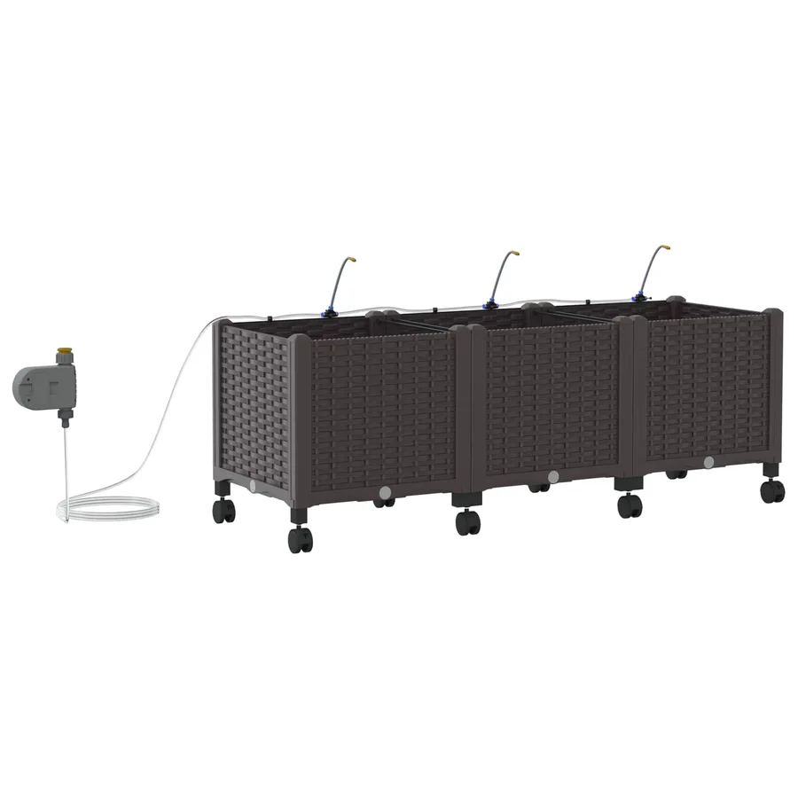 Porte-plante de jardin avec irrigation et roues 3 pc Marron PP - 4