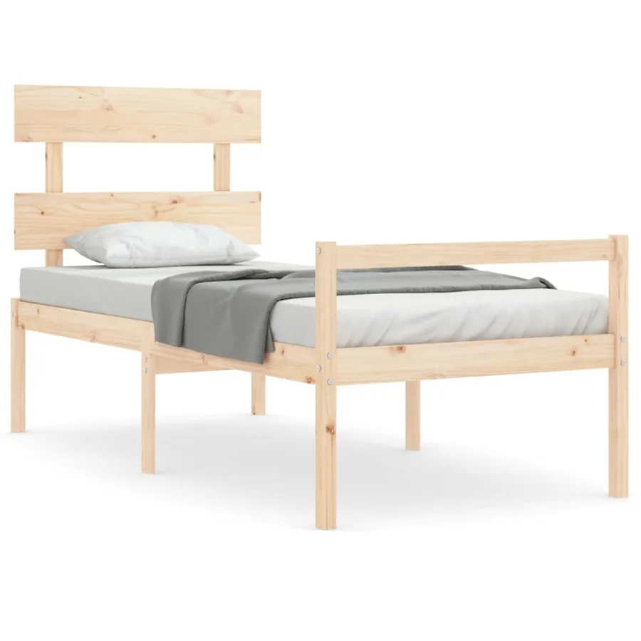 Lit pour personne âgée et tête de lit 90x200 cm bois massif - 2