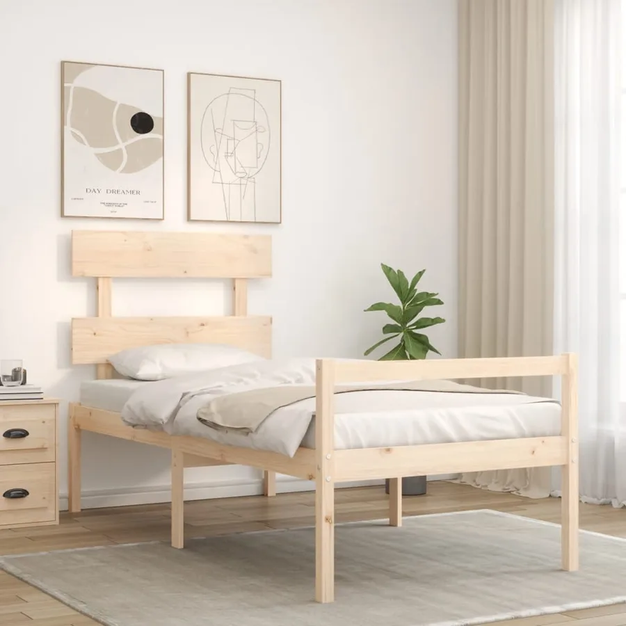 Lit pour personne âgée et tête de lit 90x200 cm bois massif - 3