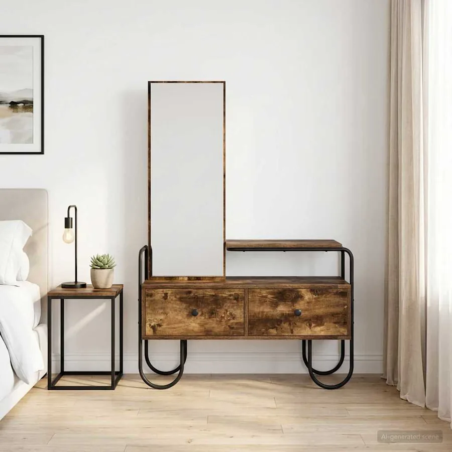 Table de Toilette avec tiroir Chêne fumé Bois d'ingénierie