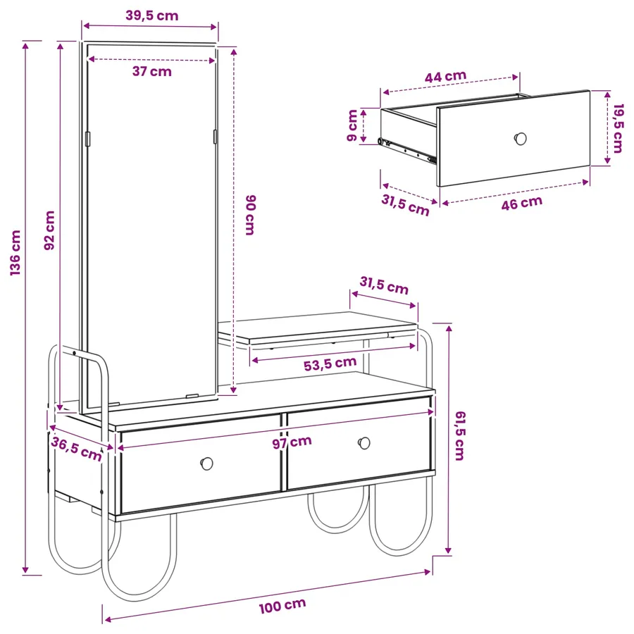 Table de Toilette avec tiroir Chêne fumé Bois d'ingénierie - 10