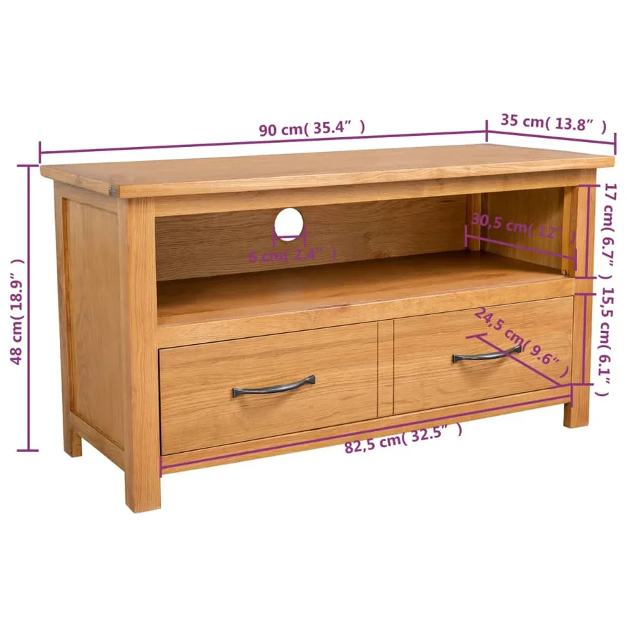 Meuble TV 90x35x48 cm bois de chêne massif - 7