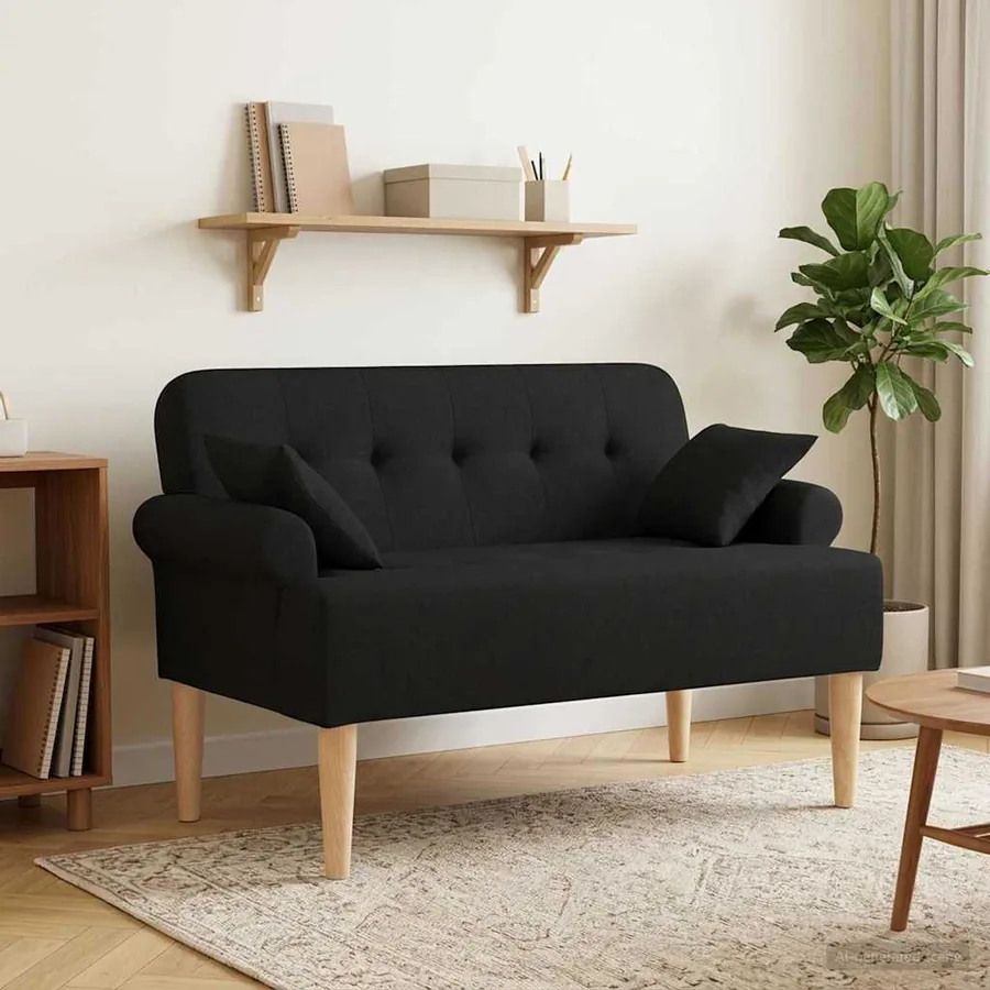 Canapé love seat avec capitonnage en boutons Noir Tissu