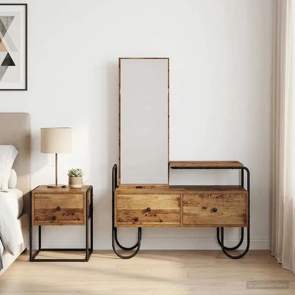 Table de Toilette avec tiroir Bois ancien Bois d'ingénierie