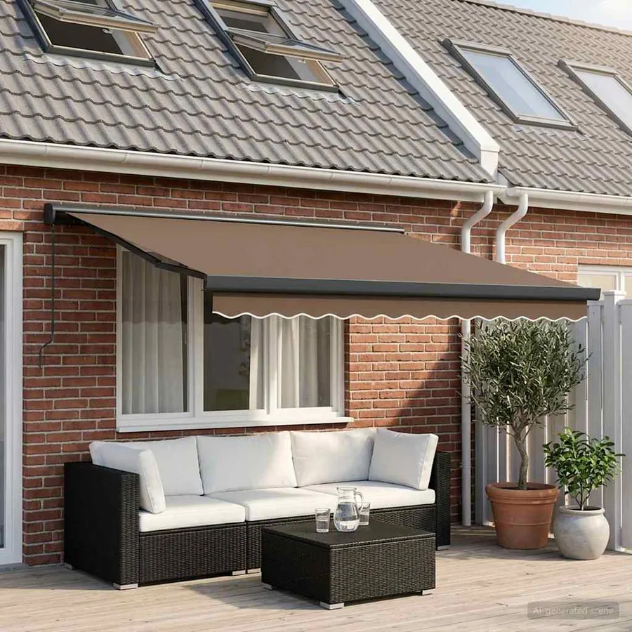Auvent rétractable Taupe 350 x 250 cm Toile et Aluminium