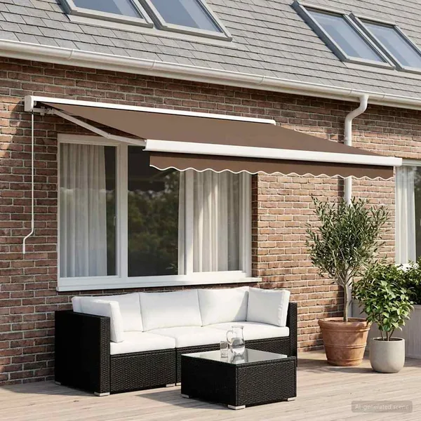 Auvent rétractable Taupe 350 x 250 cm Toile et Aluminium