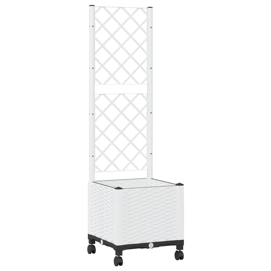 Bac de jardin avec treillis et roues Blanc 40 x 40 x 146 cm PP - 2