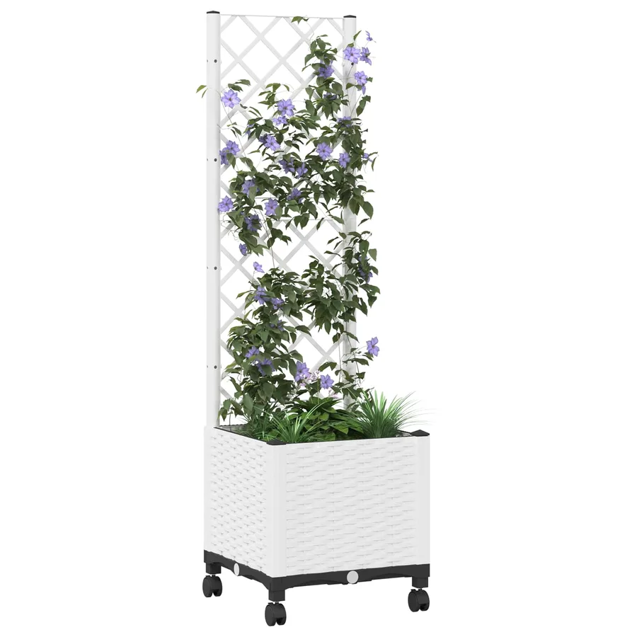 Bac de jardin avec treillis et roues Blanc 40 x 40 x 146 cm PP - 3