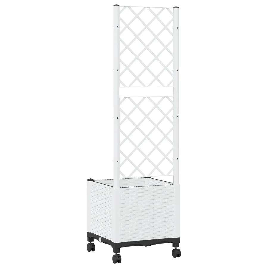 Bac de jardin avec treillis et roues Blanc 40 x 40 x 146 cm PP - 5