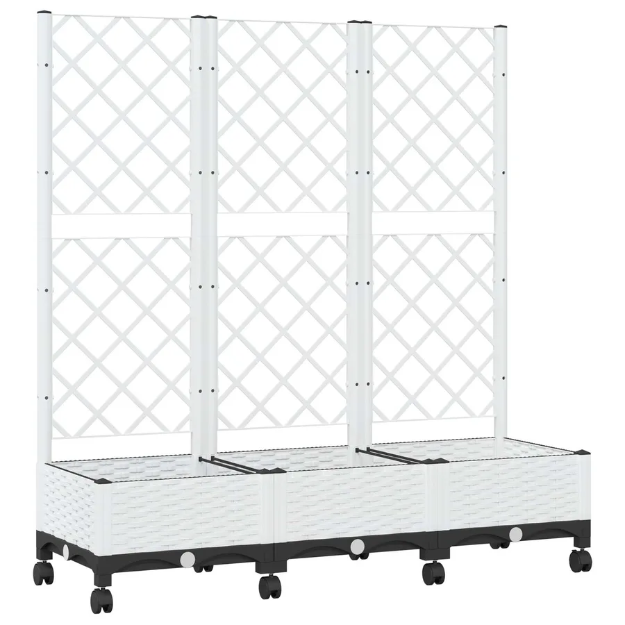 Bac de jardin avec treillis et roues Blanc 120 x 40 x 131,5 cm - 2