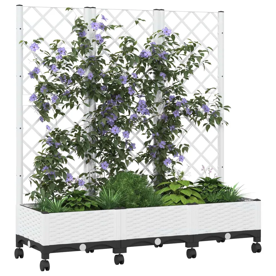 Bac de jardin avec treillis et roues Blanc 120 x 40 x 131,5 cm - 3