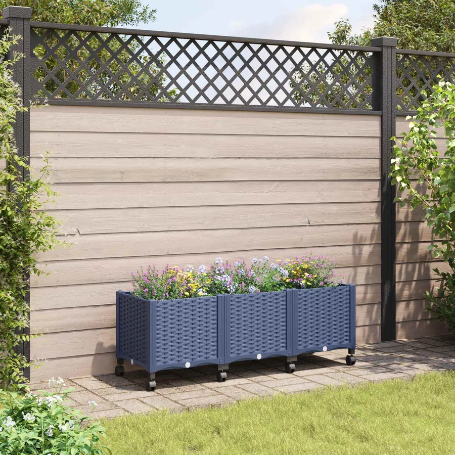 Jardinière avec Roues Gris Bleu 120 x 40 x 48 cm PP
