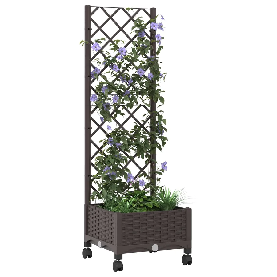 Bac de jardin avec treillis et roues Marron 40 x 40 x 131,5 cm - 3