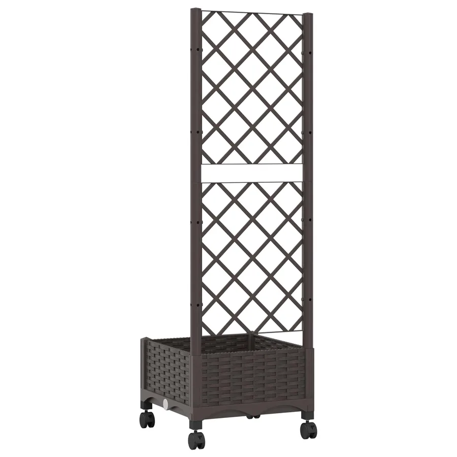 Bac de jardin avec treillis et roues Marron 40 x 40 x 131,5 cm - 5