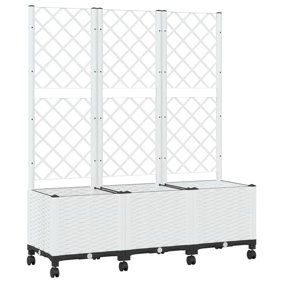 Bac de jardin avec treillis et roues Blanc 120 x 40 x 146 cm PP - 2