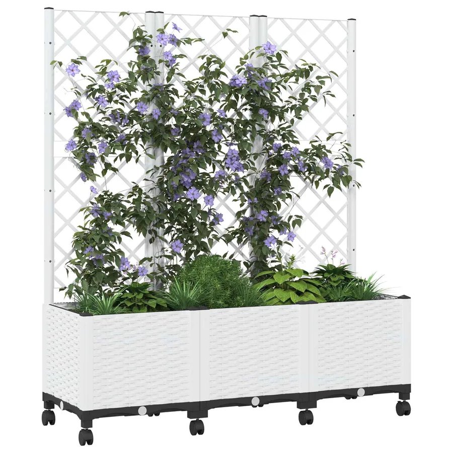 Bac de jardin avec treillis et roues Blanc 120 x 40 x 146 cm PP - 3