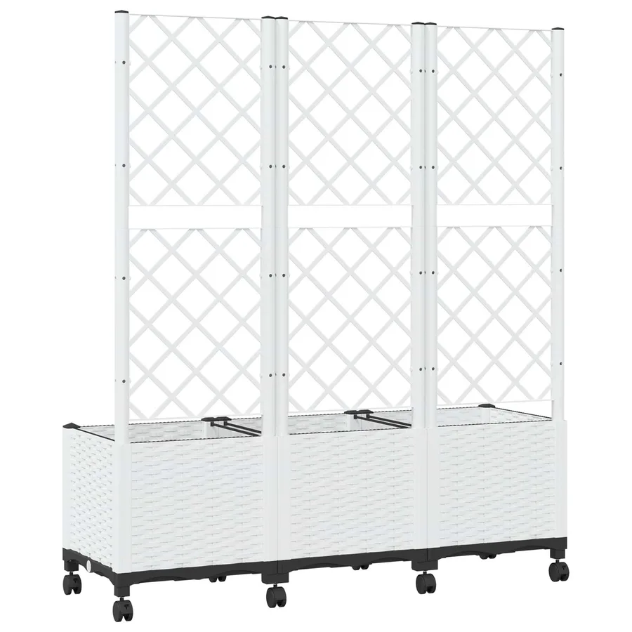 Bac de jardin avec treillis et roues Blanc 120 x 40 x 146 cm PP - 5