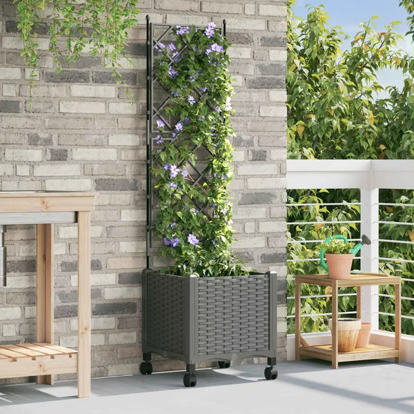 Bac de jardin avec treillis et roues Gris clair PP