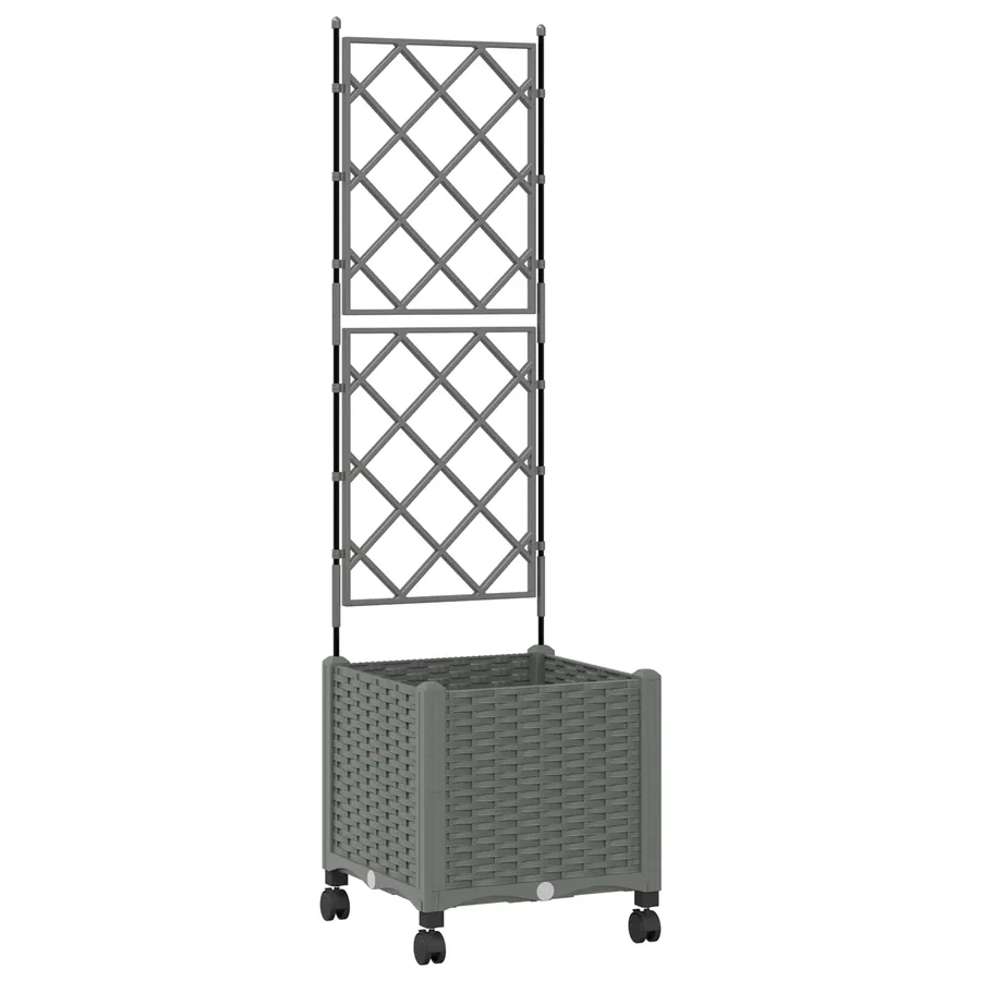 Bac de jardin avec treillis et roues Gris clair PP - 2