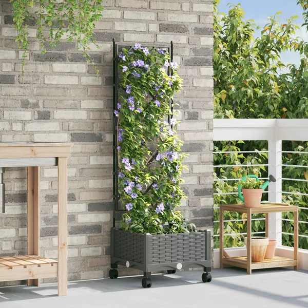 Bac de jardin avec treillis et roues Gris clair PP