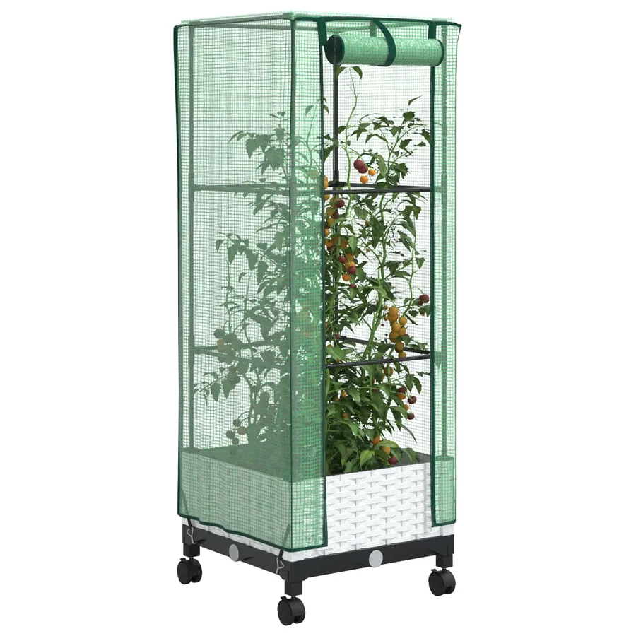 Jardinière de jardin avec couverture de serre et roues Blanc PP - 3