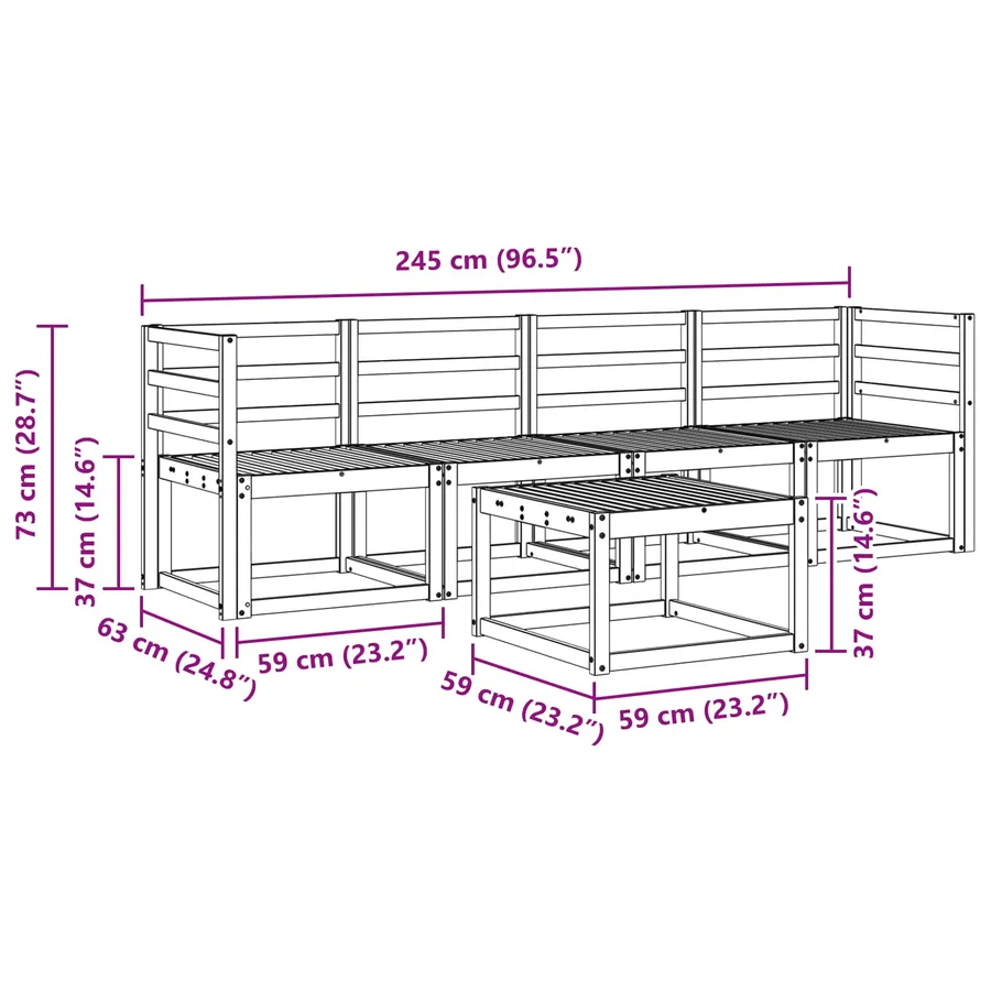 Ensemble de canapés d'extérieur 5 pcs Blanc 59 x 59 x 37 cm - 7