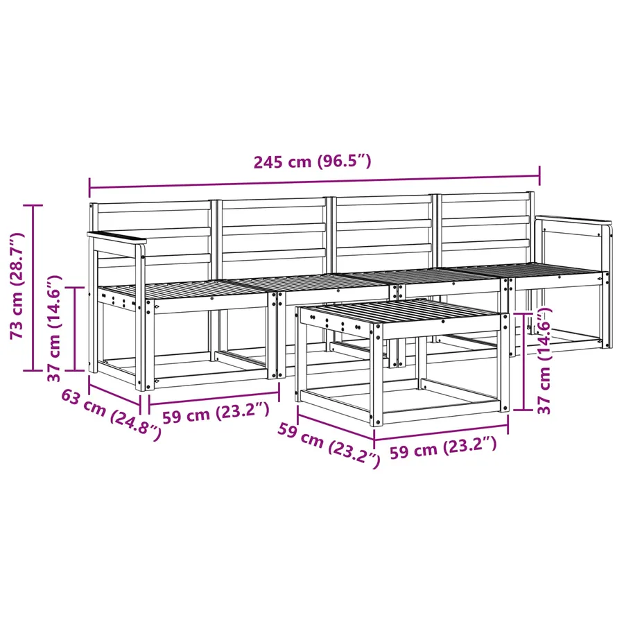 Ensemble de canapés d'extérieur 5 pcs Blanc 59 x 59 x 37 cm - 7
