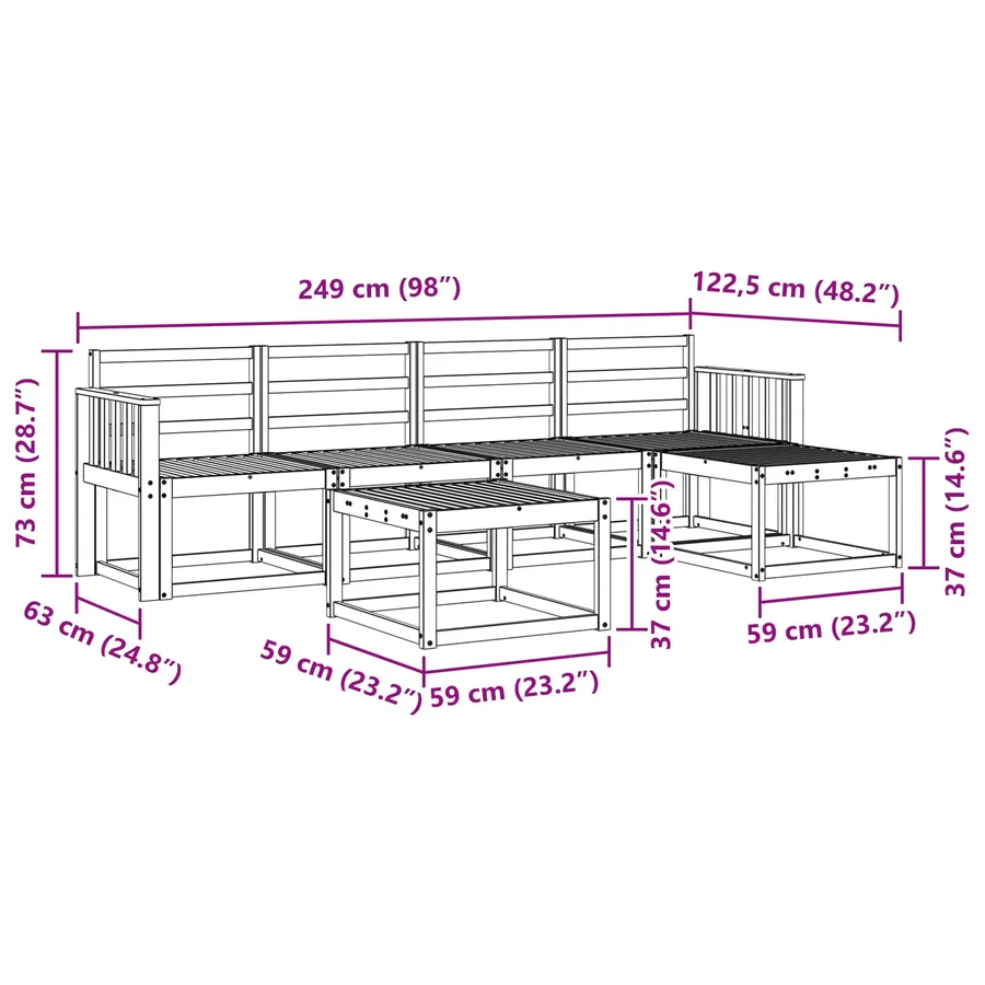 Ensemble de canapés d'extérieur 6 pcs Blanc 59 x 59 x 37 cm - 8