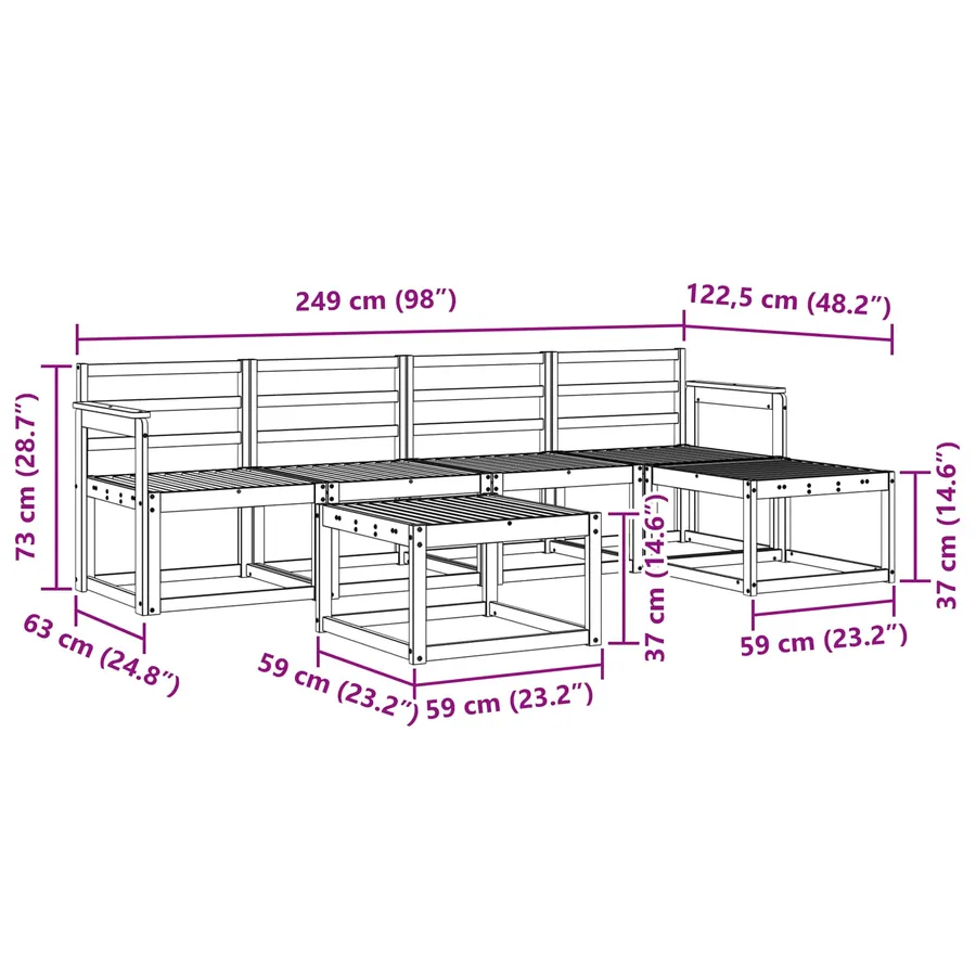 Ensemble de canapés d'extérieur 6 pcs Blanc 59 x 59 x 37 cm - 8