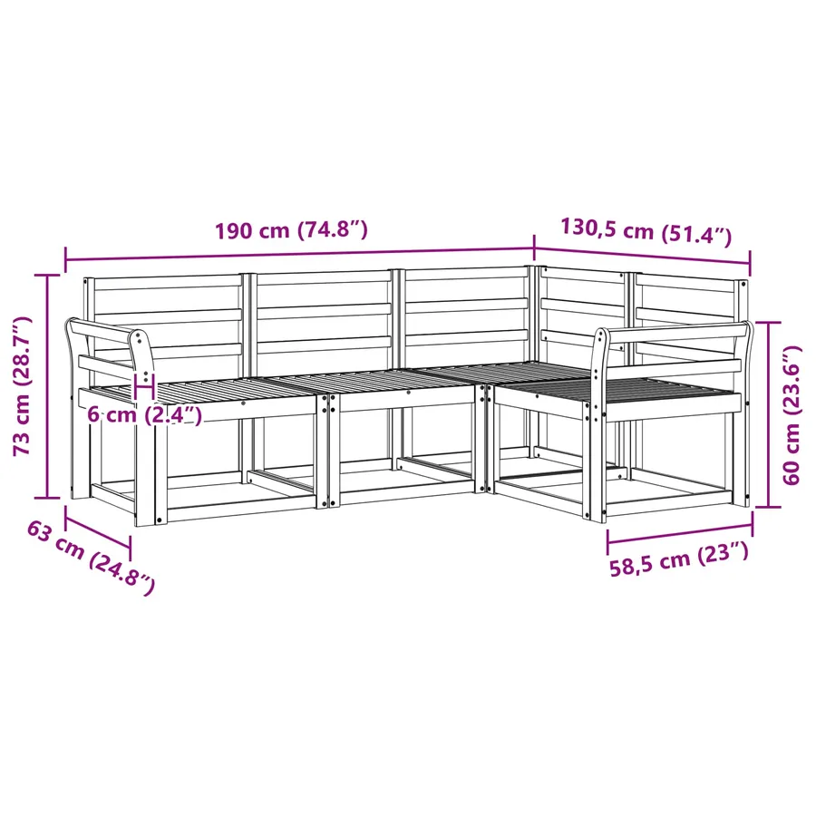 Ensemble de canapés d'extérieur 4 pcs Blanc 190 x 130,5 x 73 cm - 4