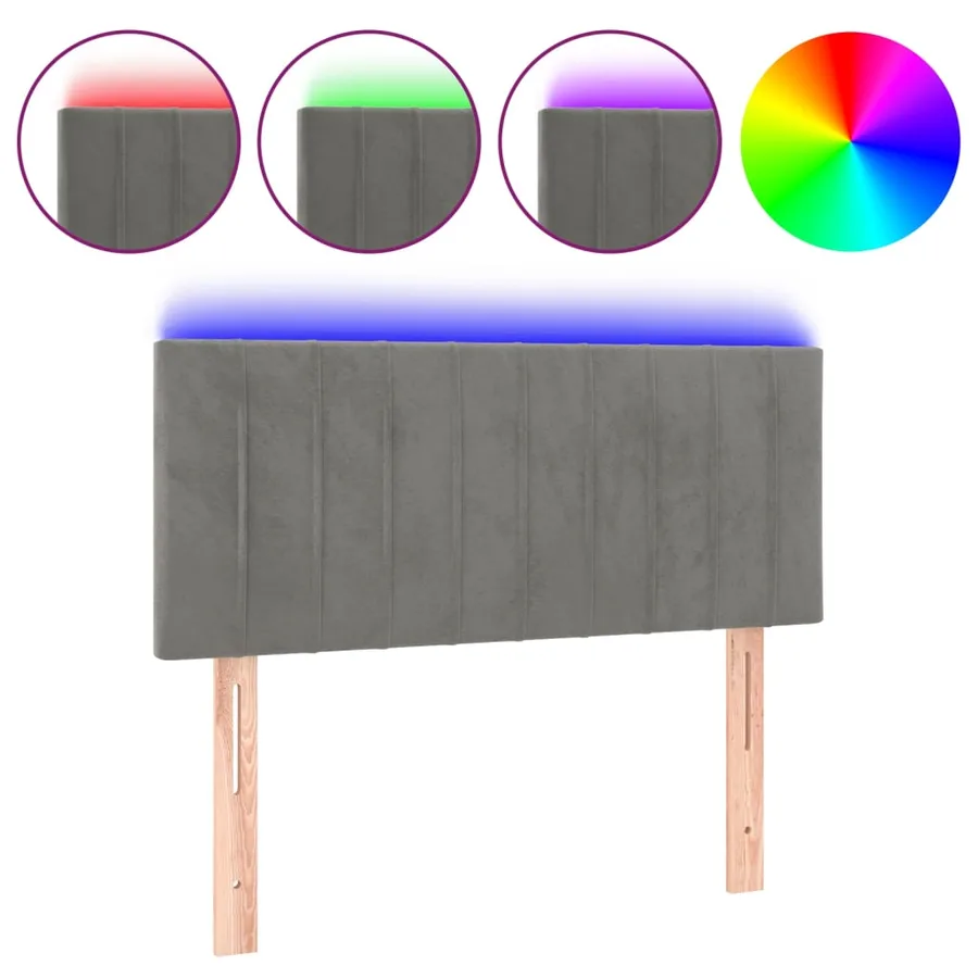 Tête de lit à LED Gris clair 100x5x78/88 cm Velours - 2