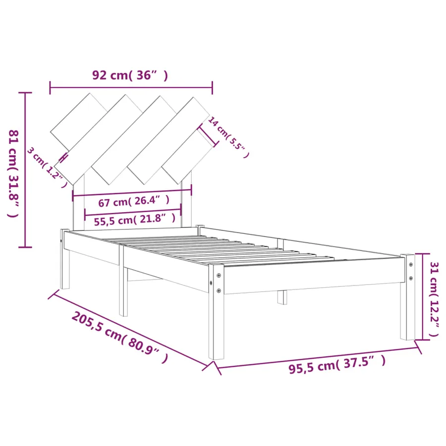 Cadre de lit sans matelas 90x200 cm bois massif - 6