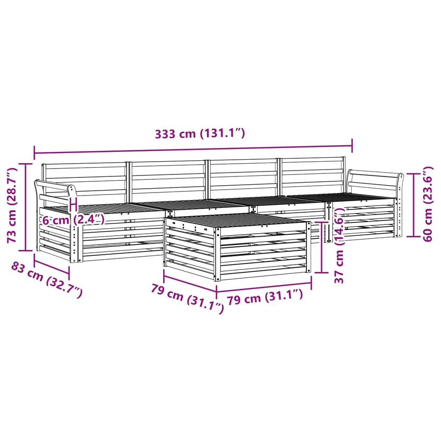 Ensemble de canapés d'extérieur 5 pc Blanc Bois d'Acacia Massif - 7
