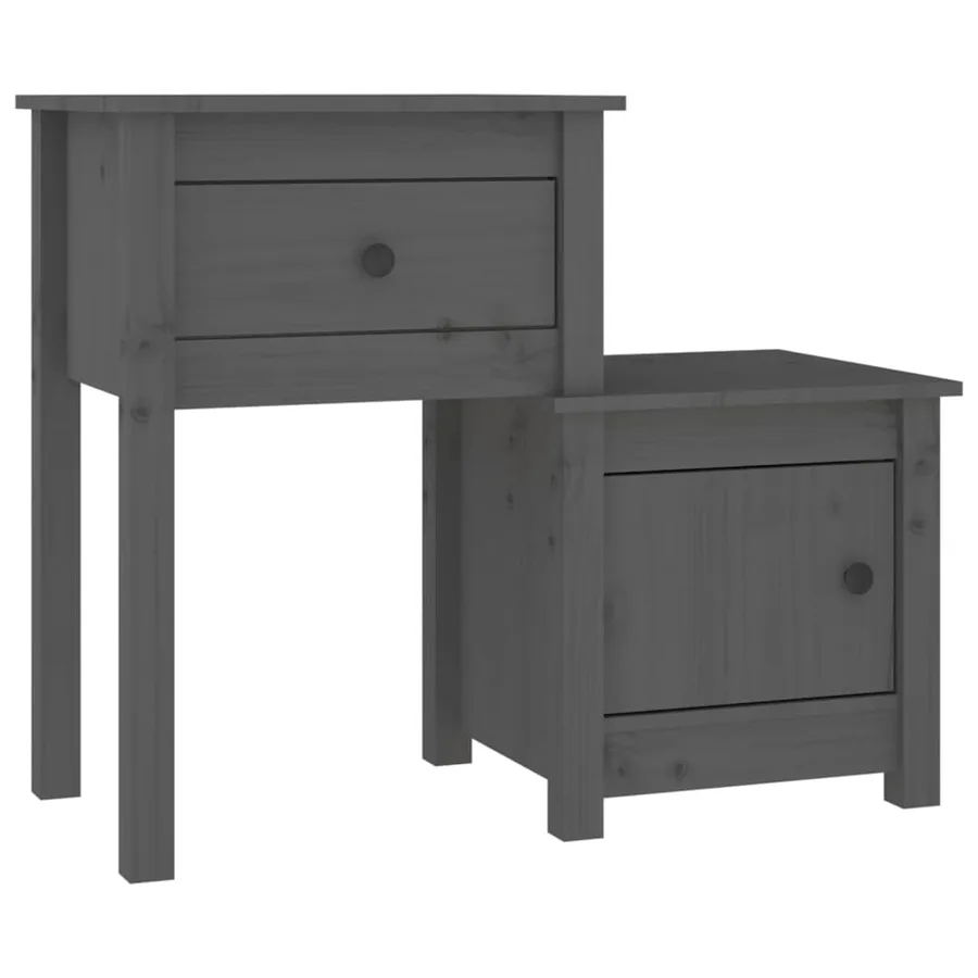 Table de chevet Gris 79,5x38x65,5 cm Bois de pin massif - 2
