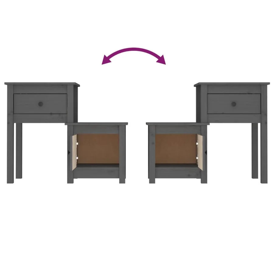 Table de chevet Gris 79,5x38x65,5 cm Bois de pin massif - 5