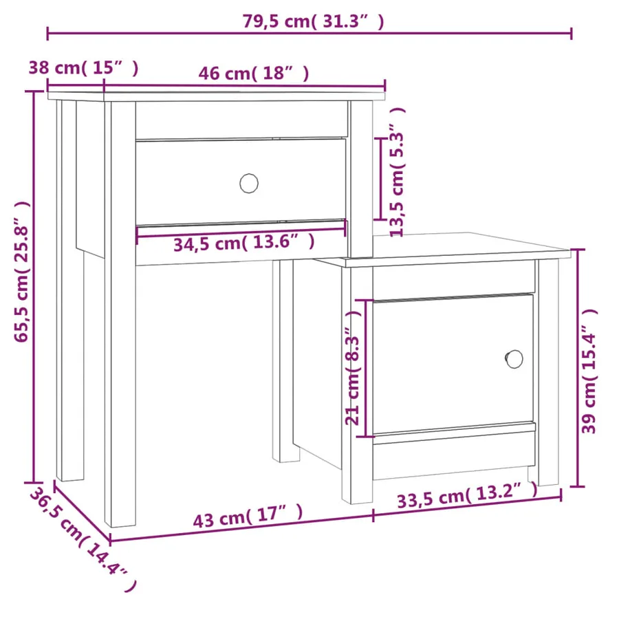 Table de chevet Gris 79,5x38x65,5 cm Bois de pin massif - 7