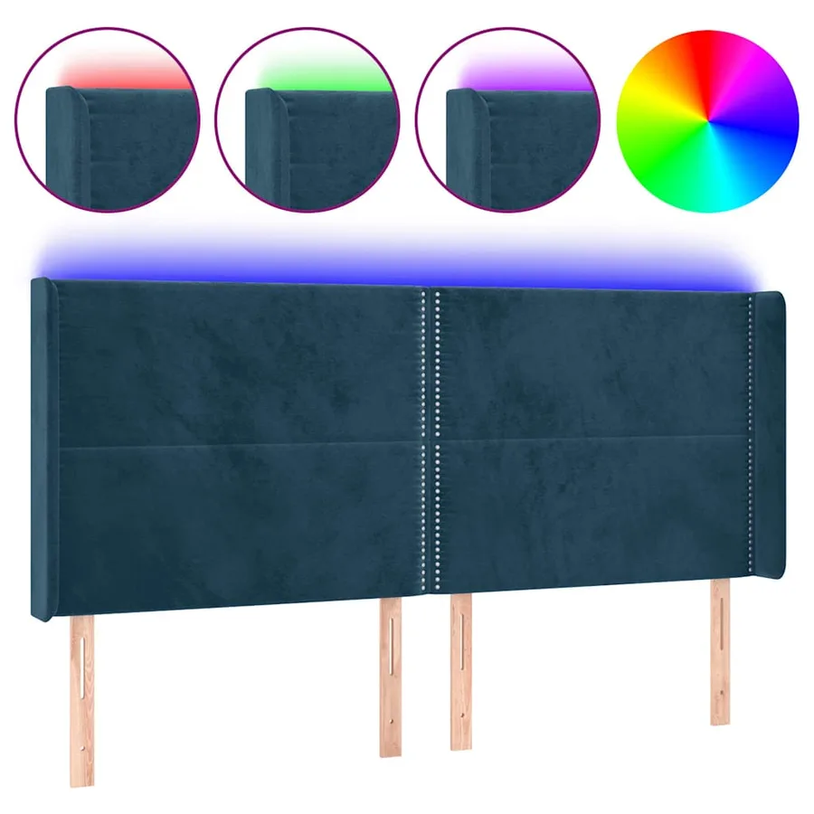 Tête de lit à LED Bleu foncé 203x16x118/128 cm Velours - 2