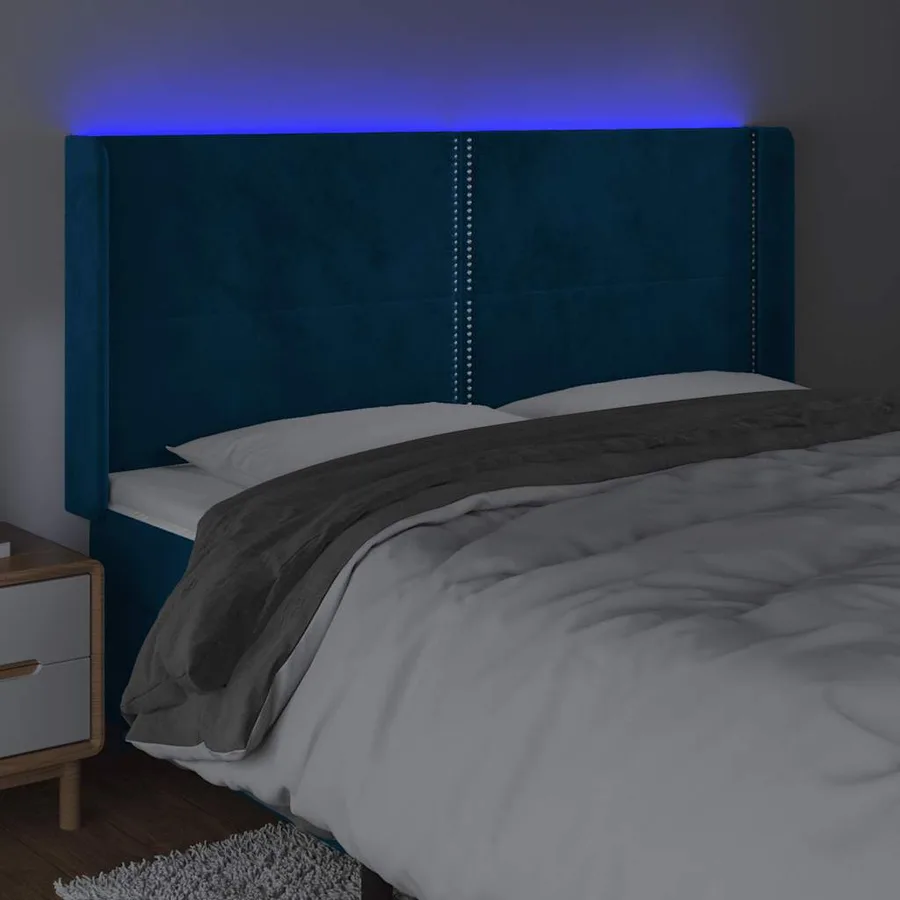 Tête de lit à LED Bleu foncé 203x16x118/128 cm Velours - 4