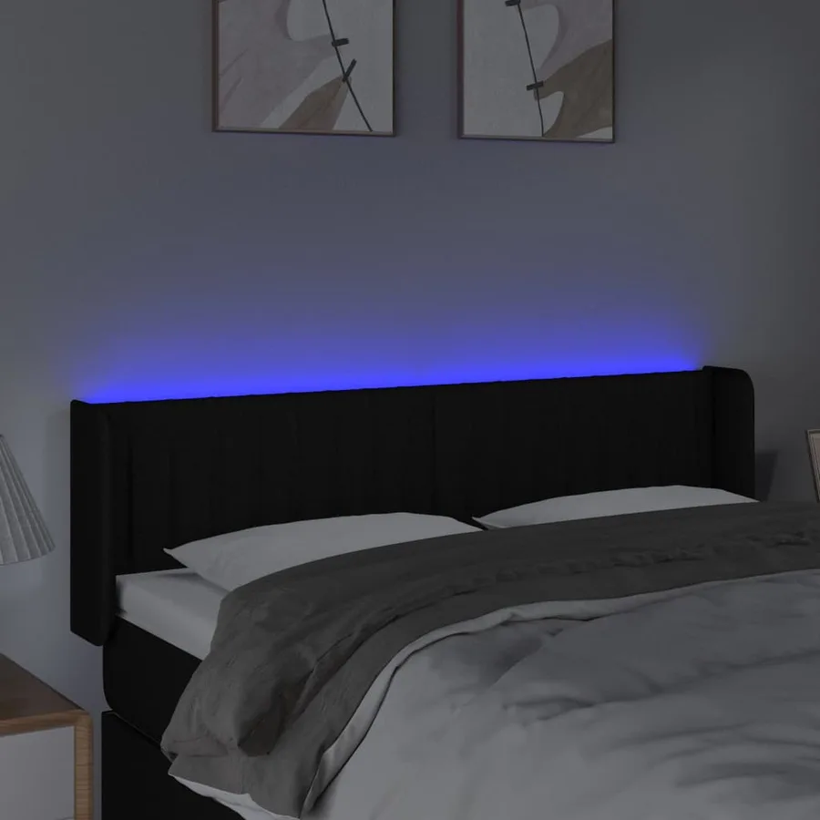 Tête de lit à LED Noir 147x16x78/88 cm Tissu - 4