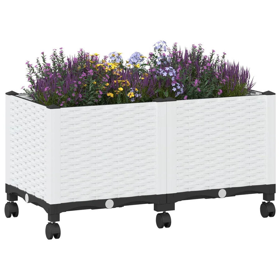 Jardinière avec Roues Blanc 80 x 40 x 48 cm PP - 3