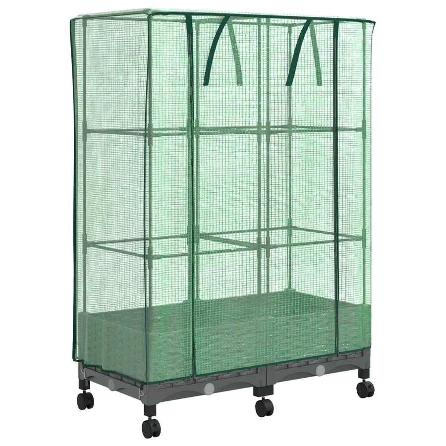 Jardinière de jardin avec couverture de serre et roues 2 pc PP - 2
