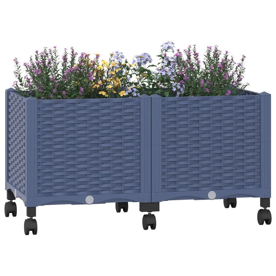 Jardinière avec Roues Gris Bleu 80 x 40 x 48 cm PP - 3
