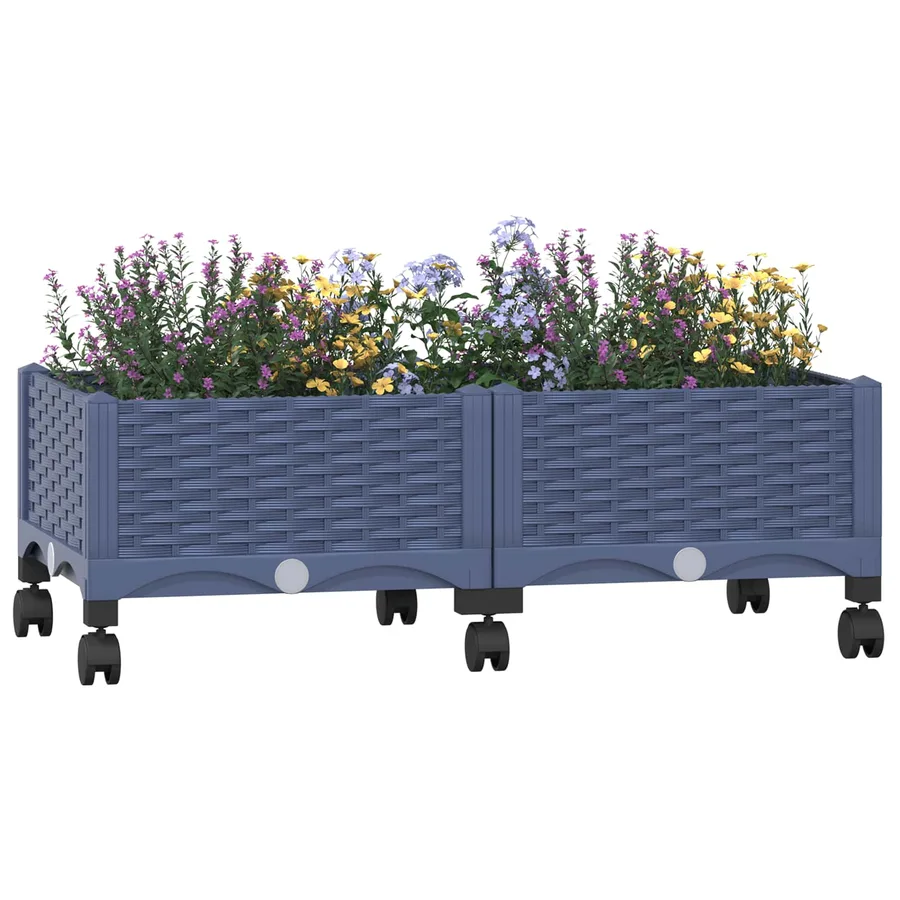 Jardinière avec Roues Gris Bleu 80 x 40 x 33 cm PP - 3