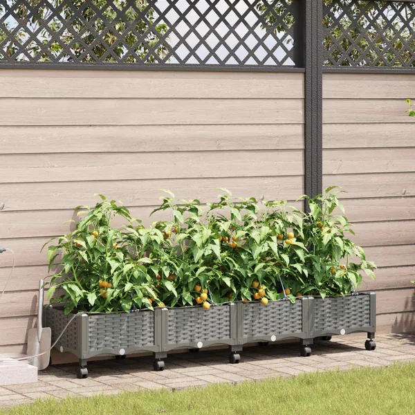 Porte-plante de jardin avec irrigation et roues 4 pc Gris clair
