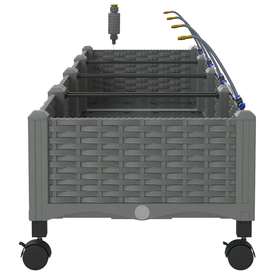 Porte-plante de jardin avec irrigation et roues 4 pc Gris clair - 3